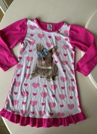 Ночная рубашка кролик, размер м, 7-8 лет, микрофлис, седце, домашнее платье