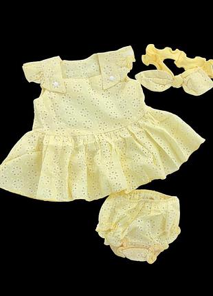 Костюм 3в1: туніка, блумери, пов'язка на голову "квіточка", батист тм "happy tot"