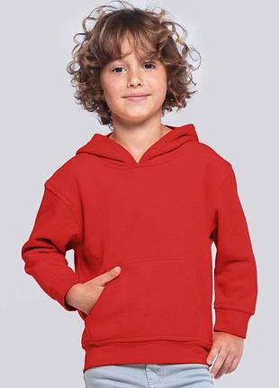 Детское худи jhk kid sweatshirt kangaroo, с капюшоном, с нашивным карманом, красное, размер 128, на 7/8 лет