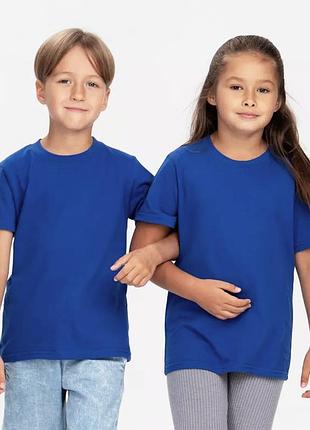 Детская футболка jhk, базовая, однотонная, для мальчика или девочки, синяя, размер 122, на 7/8 лет