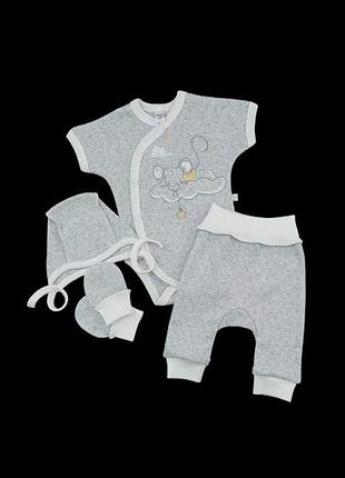 Комплект 4в1: боді-футболка, шапочка, штани, царапки “мишеня”, рібана ажур тм “mario kids”