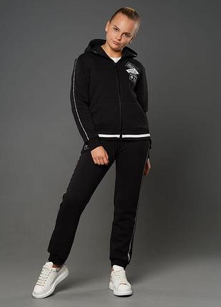 Детский спортивный костюм теплый трехнитка с начесом для девочек ester хаки (134-164 см) 140, черный