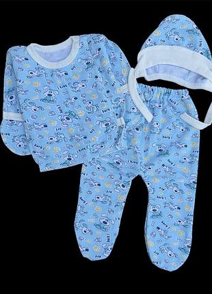 Комплект 3в1: сорочечка, повзунки, шапочка "малюк", футер тм “пташка” (56 см)