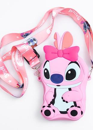 Детская силиконовая сумка стич 13×9×2.5 (см) через плечо розовый hp-55-5p