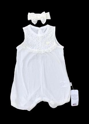 Песочник с повязкой на голову, хлопок, кружево тм "idilbaby&mamino"