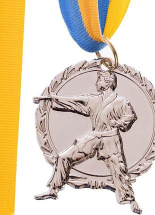 Медаль спортивная с лентой карате c-4338 серебряный (33508366), fdso