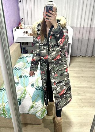 Жіночий, теплий пуховик (довга, зимова куртка з натуральним хутром); пальто миди (капюшон с ушками); зимний, тёплый плащ (милитари); курточка s-m-l