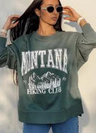 Свитшот толстовка женская оверсайз большого размера темно зеленый primark