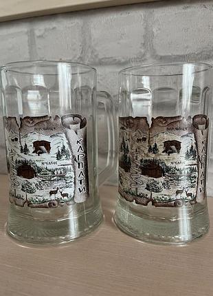 Сувенирные пивные кружки 2 шт с изображением карпат и яремче.
