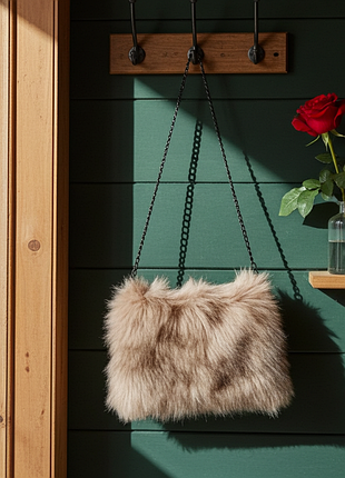 Сумочка бежевая из эко-меха на одно отделение италия