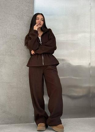Женские теплые костюмы из флис лаара для максимального ежедневного комфорта - худи с капюшоном под резинку на талии &amp; прямые брюки