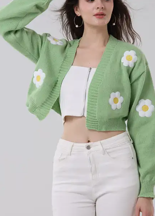Жіночий вкорочений кардиган з квітами