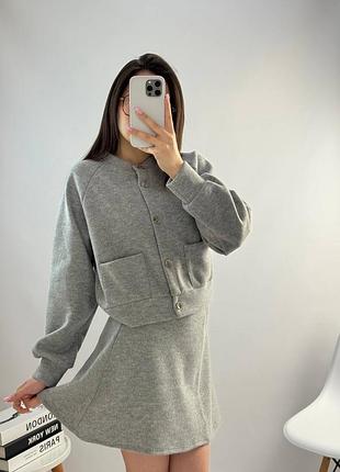 Костюм жіночий зі спідницею міні нарядний діловий вязаний святковий гарний зимовий на зиму сірий коричневий білий чорний