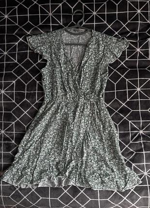 Сукня дитяча, зелена у квітковий принт, на запах, на 12 років