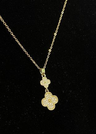 Підвіска подвійний клевер з камінцями з медичного сплаву