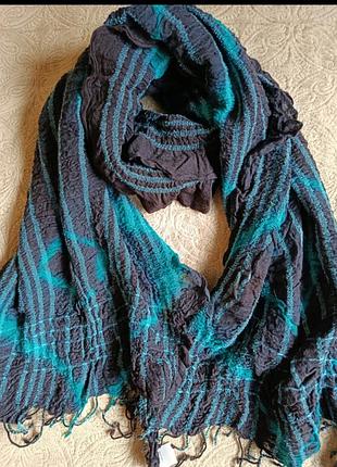 Жіночий вовняний шарф, чорного та бірюзового кольорів , жатий, великий
