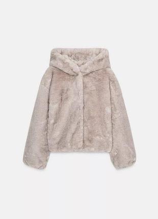 Жіноче коротке пальто шубка з капюшоном zara