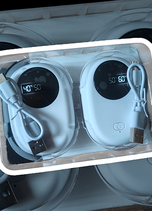 🤍 2 шт. портативні перезаряджувані магнітні грілки для рук з цифровим дисплеєм (білий колір) 🤍