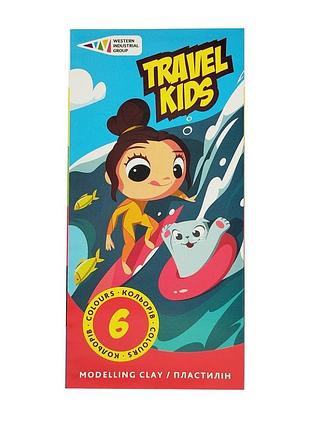 Дитячий пластилін "travel kids" 331008/tk восковий, 6 кольорів по 12 г