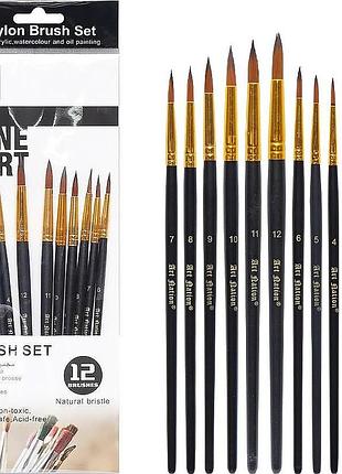 Набір пензлів художніх з натуральною ворсою br5812, 12 шт