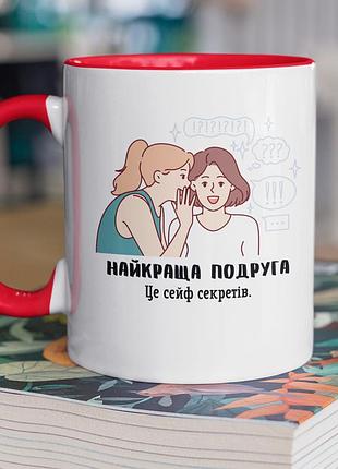 Чашка керамическая с принтом "лучшая подруга" 330 мл, белая с красной ручкой