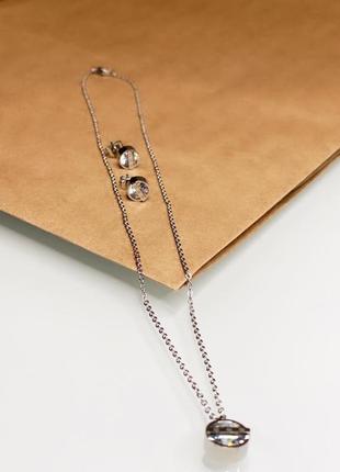 Шикарный набор из ювелирной стали сережки цепочка подвеска стразы камни1 фото