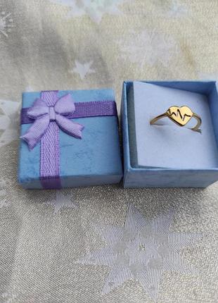 Стильная позолоченная кольца «сердечника» / кольцо пульс в голубой коробочке