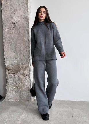 7 цветов! теплый вязаный костюм с шерстью, шерстяной трикотажный комплект, шерстяной свитер оверсайз, кофта, прямые брюки, зимний, базовый