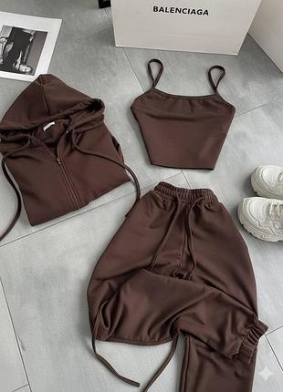 Женский спортивный костюм тройка с топом