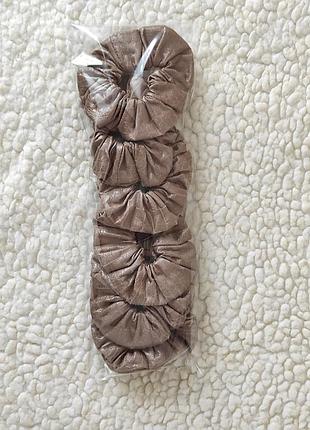 Набір резинок для волосся з екошкіри (6 шт.) | скранчі | коричневі / мокко