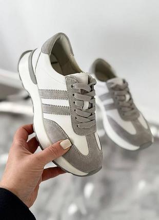 Кеды marise, белый/серый, натуральная кожа/замша