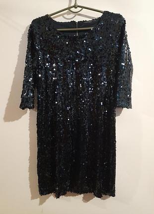 Святкова вечірня міні-сукня з паєтками синього кольору