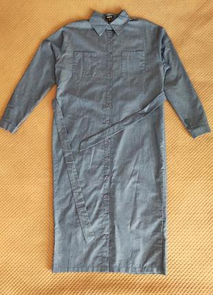 Джинсовое платье-халат boohoo (новое) -макси длина, светло-голубой деним | размер l (48)