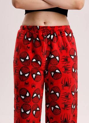 Штани піжамні плюшеві теплі червоного кольору spiderman домашні штани спайдермен людина павук