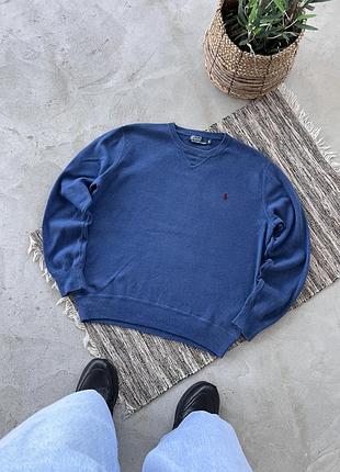 Вінтажний синій світшот polo ralph lauren з маленьким вишитим логотипом на грудях прямий широкий крій