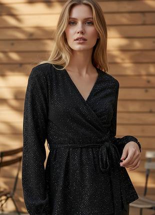 Кофта блуза блестящая кофточка рубашка под пояс