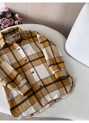 Розпродаж 🏷 тепла оверсайз подовжена сорочка в клітинку картата на ґудзиках