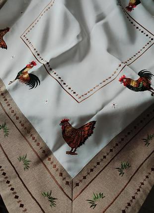 Винтажная редкая вышитая скатерть в пичики 🐓🐔🐓🐔🐓🐔 85*85см.