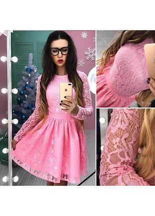 Распродажа 🏷 праздничное кружевное платье с пышной юбкой и длинным рукавом
