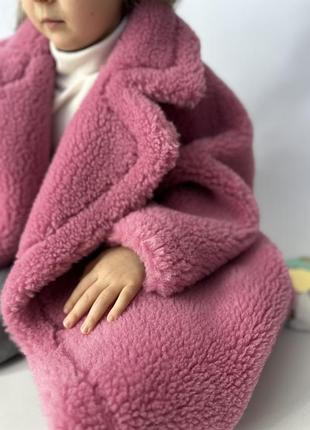 Дитяча шубка тедді рожева на підкладці дублянка