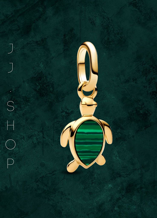 Срібна намистина на ланковий браслет "зелена черепаха " pandora (пандора) 763823c01 з покриттям 14к золотом