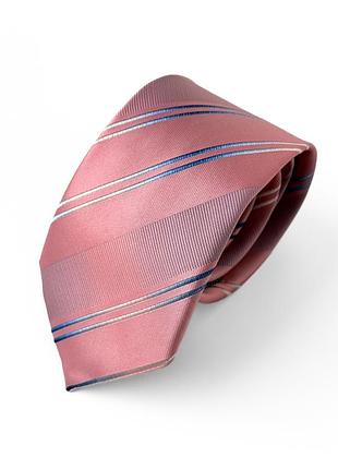 Класична краватка рожева в синю смужку