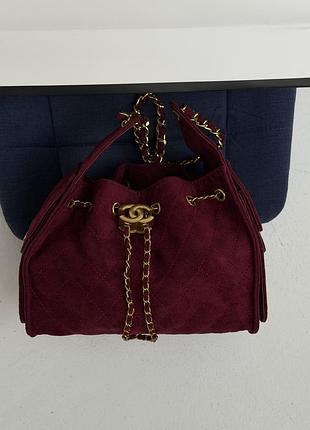Сумка жіноча chanel 25 small handbag замша бордовий