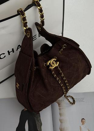 Сумка жіноча chanel 25 small handbag замша шоколадний
