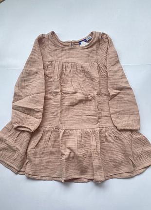 Новое детское платье муслиновое розовое персиковое с длинным рукавом 110/116 4-6 лет нове дитяче плаття на дівчинку муслінове котон