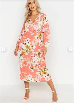 Міді сукня в квітковий принт boohoo 20 батал