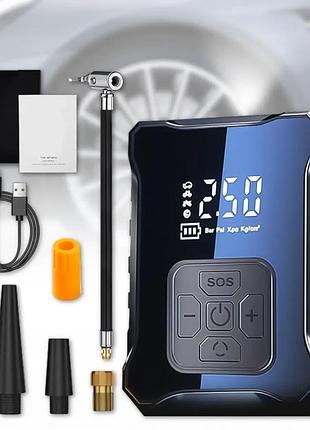 Автомобильный аккумуляторный компрессор с насадками и led-фонариком м-007