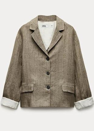 Новинка! мега стильний вкорочений лляний піджак/блейзер прямого крою від іспанського бренду zara.