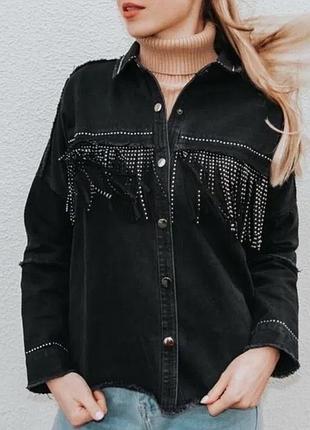 Джинсовий піджак/жакет з бахромою