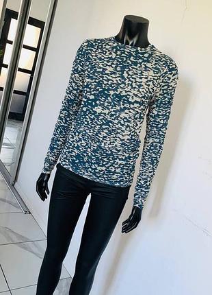 Сетчатый лонгслив h&m в голубой леопардовый принт, размер m (uk 10-12), прозрачный топ в сетку